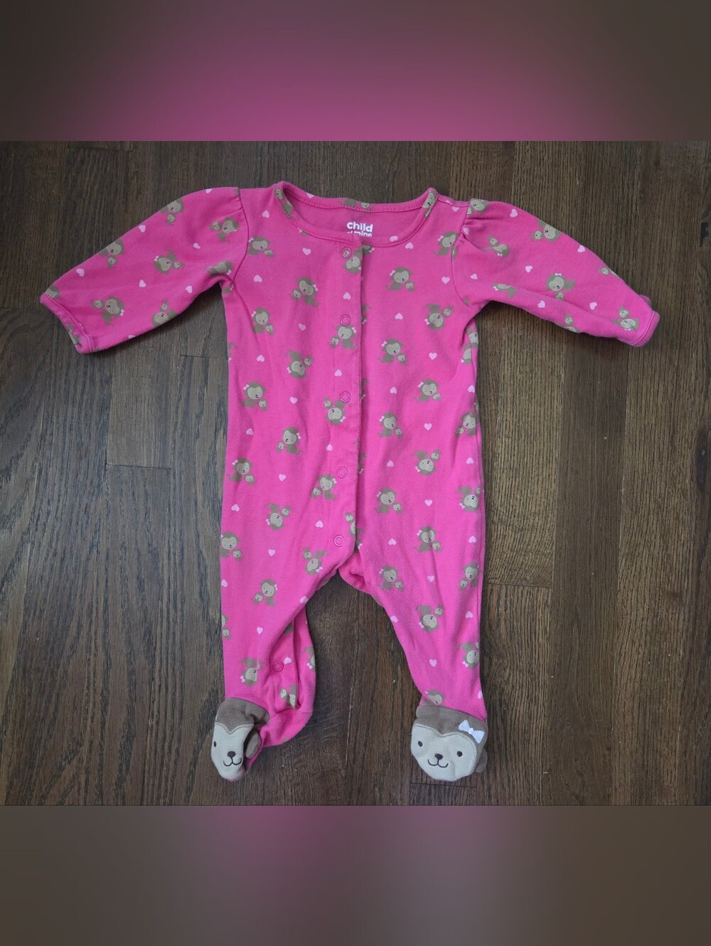 Child Of Mine (Carters) Girls 3/6M Pink Monkey Footies